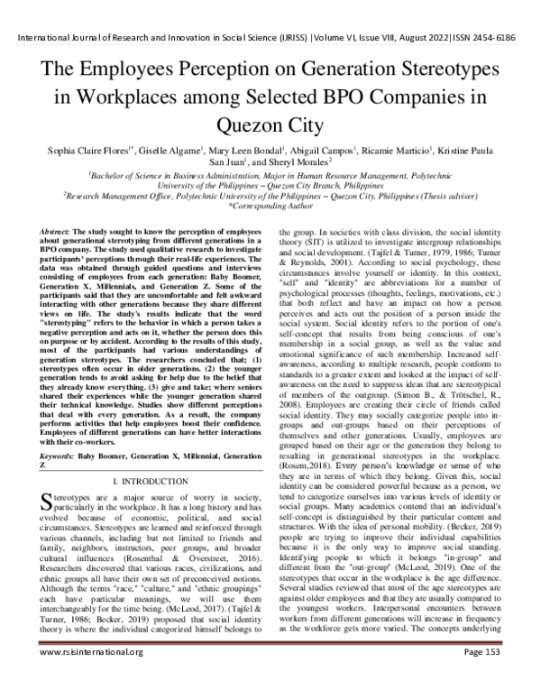 (PDF) The Employees Perception on Generation Stereotypes in Workplaces ...