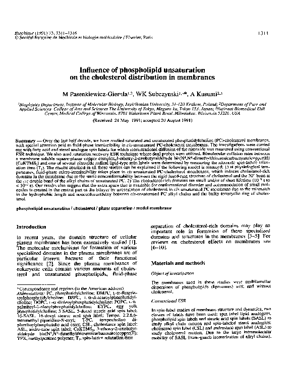(PDF) Influence of phospholipid unsaturation on the cholesterol ...