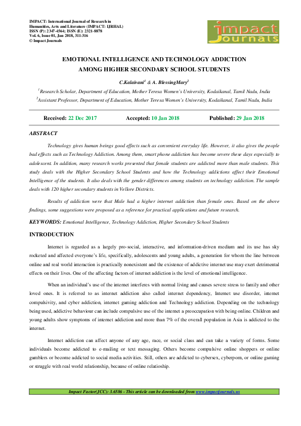 (PDF) Emotional Intelligence and Technology Addiction Among Higher ...