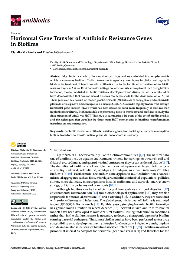 (PDF) Horizontal Gene Transfer of Antibiotic Resistance Genes in Biofilms
