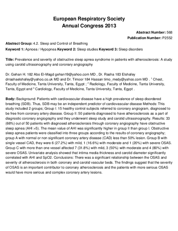 (PDF) Prevalence and severity of obstructive sleep apnea syndrome in ...
