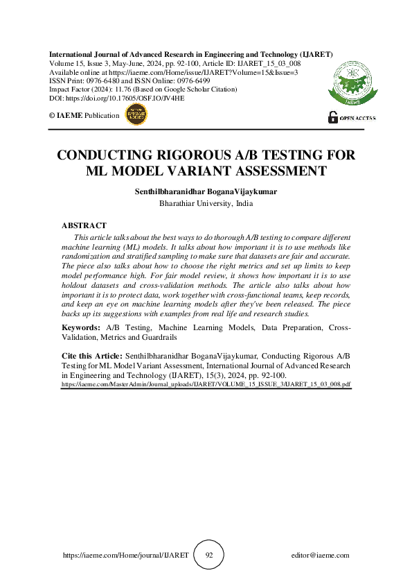 (PDF) CONDUCTING RIGOROUS A/B TESTING FOR ML MODEL VARIANT ASSESSMENT