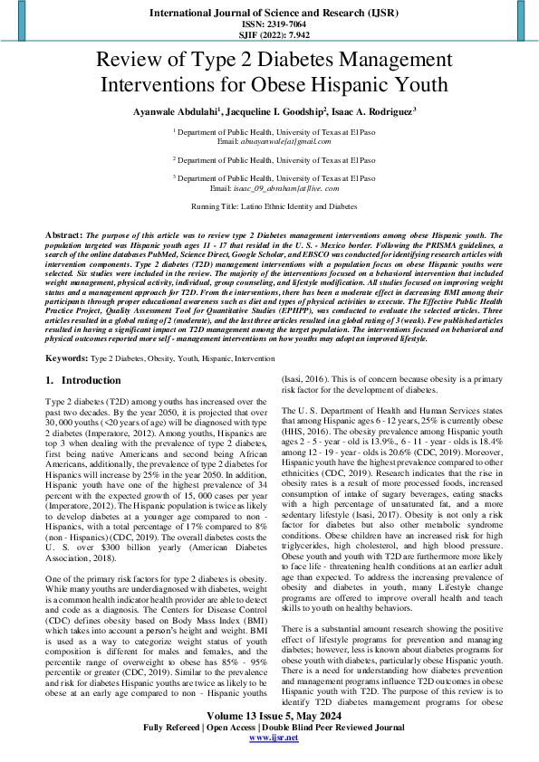 (PDF) Review of Type 2 Diabetes Management Interventions for Obese ...