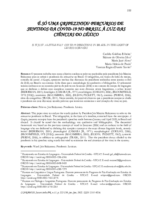 (PDF) É só uma gripezinha? Percursos de sentidos da Covid-19 no Brasil ...