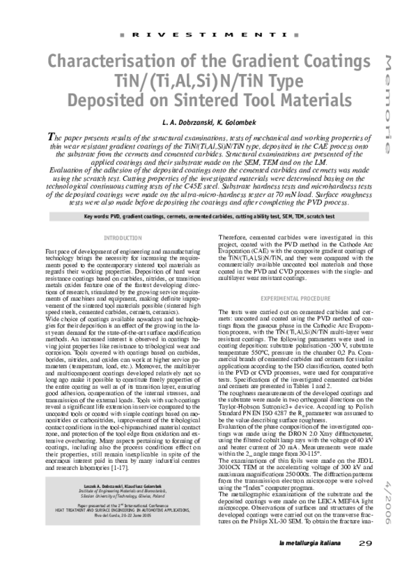 (PDF) Characterisation of the Gradient Coatings TiN/(Ti, Al, Si) N/TiN ...