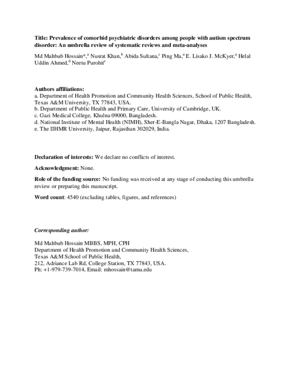 (PDF) Prevalence of comorbid psychiatric disorders among people with ...