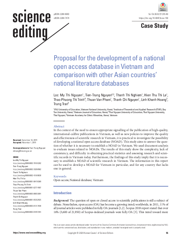 (PDF) Proposal for the development of a national open access database ...