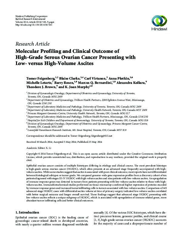(PDF) Molecular Profiling and Clinical Outcome of High-Grade Serous ...