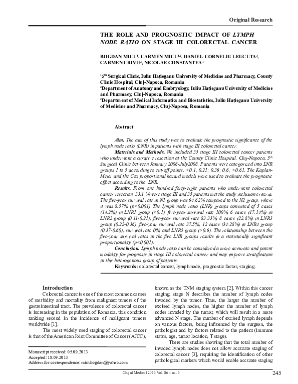 (PDF) The role and prognostic impact of lymph node ratio on stage III ...