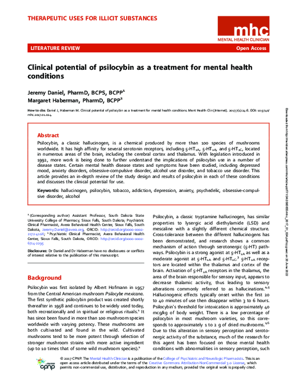 (PDF) Clinical potential of psilocybin as a treatment for mental health ...