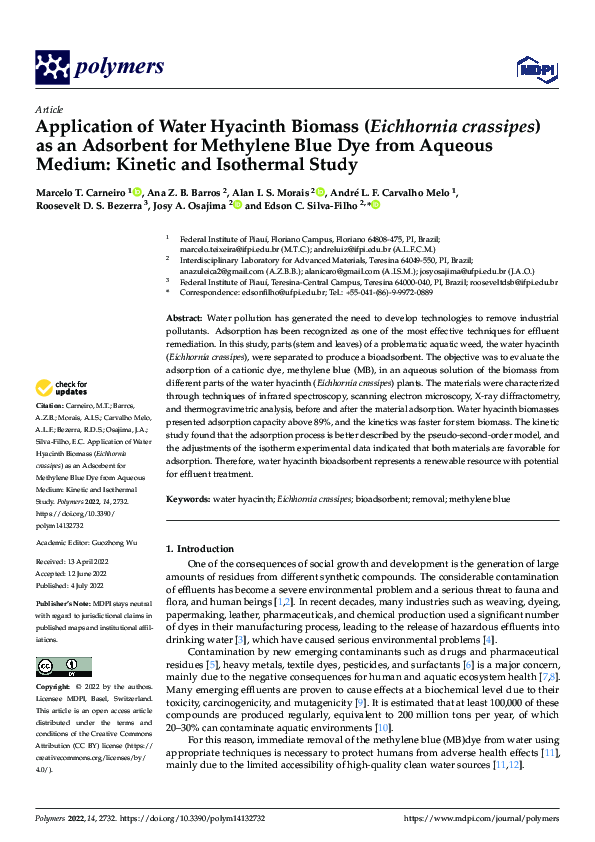 (PDF) Application of Water Hyacinth Biomass (Eichhornia crassipes) as ...
