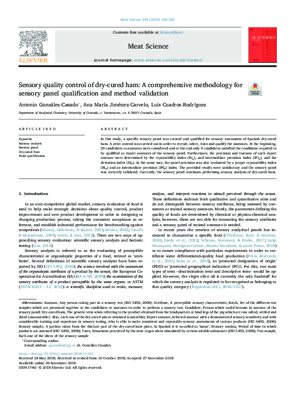 (PDF) Sensory quality control of dry-cured ham: A comprehensive ...