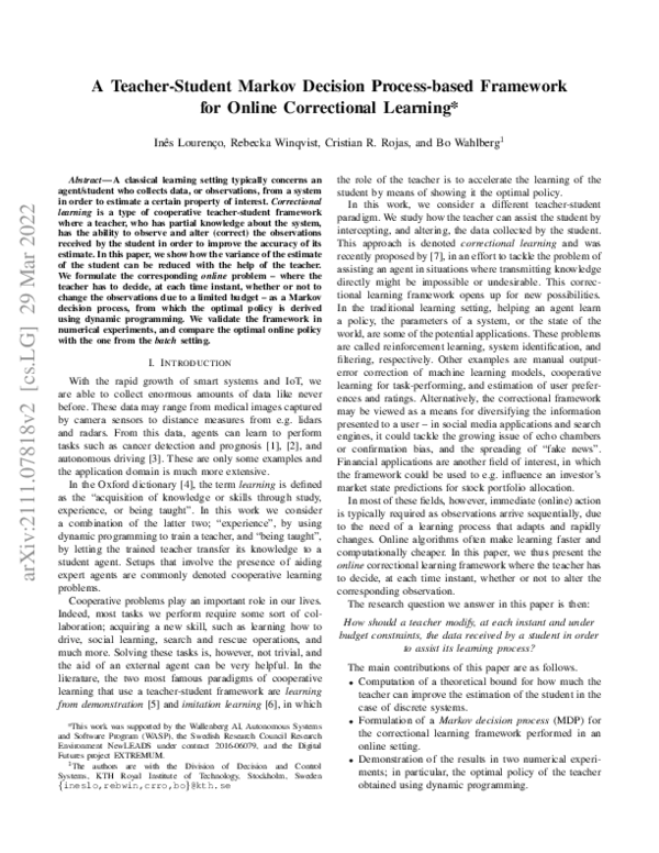 (PDF) A Teacher-Student Markov Decision Process-based Framework for ...