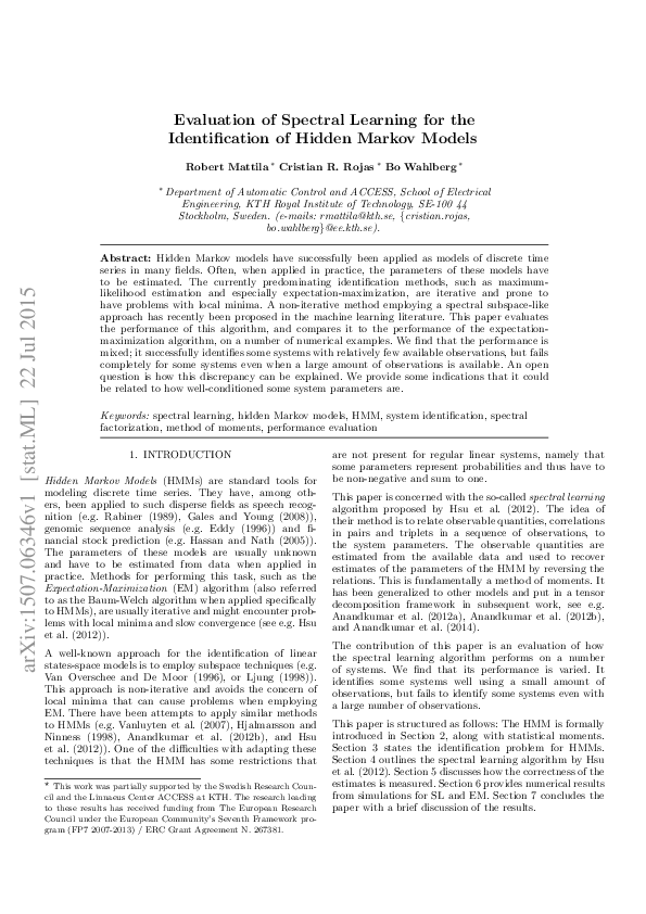(PDF) Evaluation of Spectral Learning for the Identification of Hidden ...