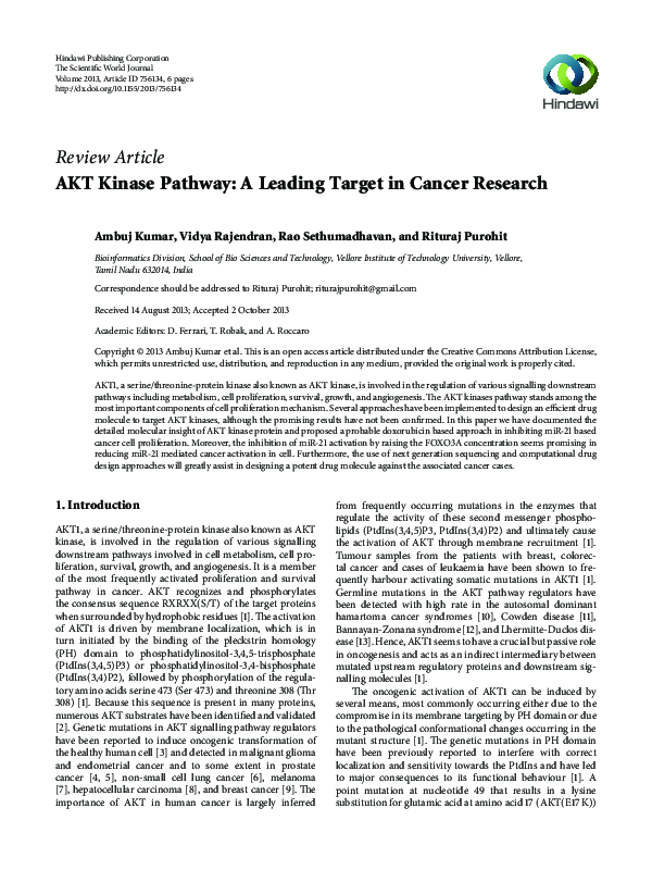 (PDF) AKT kinase pathway: A leading target in cancer research