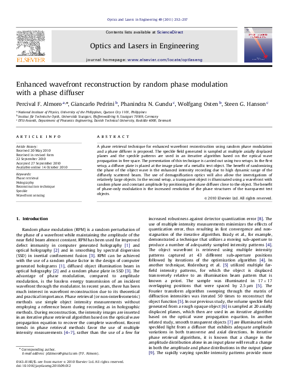 (PDF) Enhanced wavefront reconstruction by random phase modulation with ...