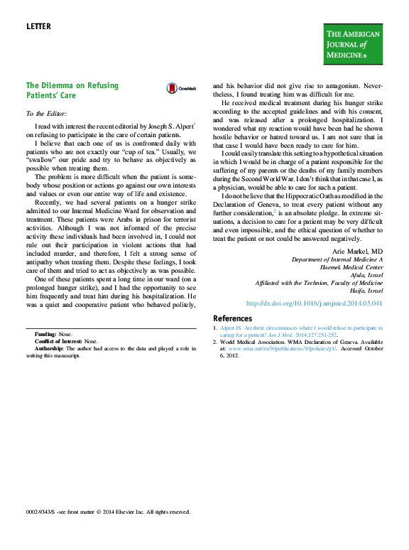 (PDF) The Dilemma on Refusing Patients' Care