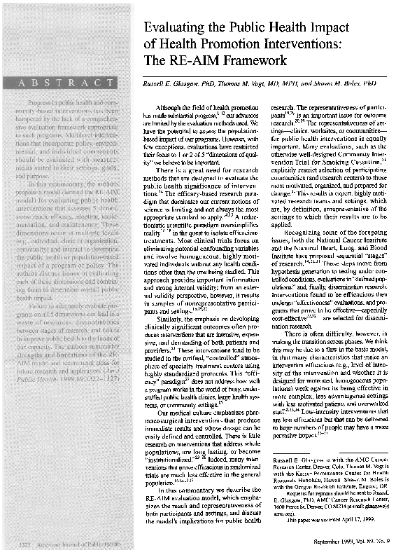 (PDF) Evaluating the public health impact of health promotion ...