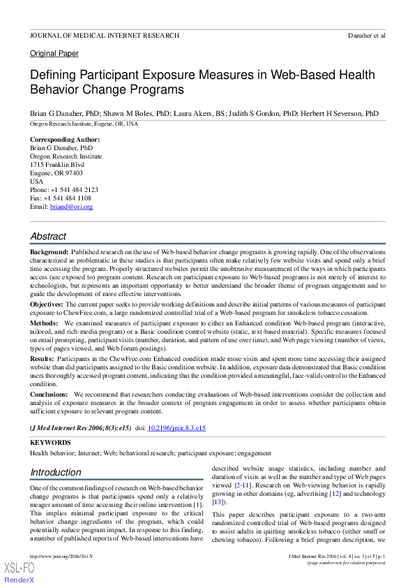 (PDF) Defining Participant Exposure Measures in Web-Based Health ...