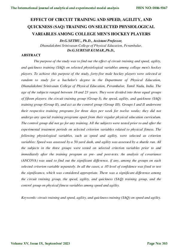 (PDF) EFFECT OF CIRCUIT TRAINING AND SPEED, AGILITY, AND QUICKNESS (SAQ ...