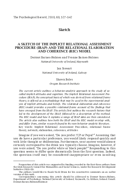 (PDF) A Sketch of the Implicit Relational Assessment Procedure (IRAP ...