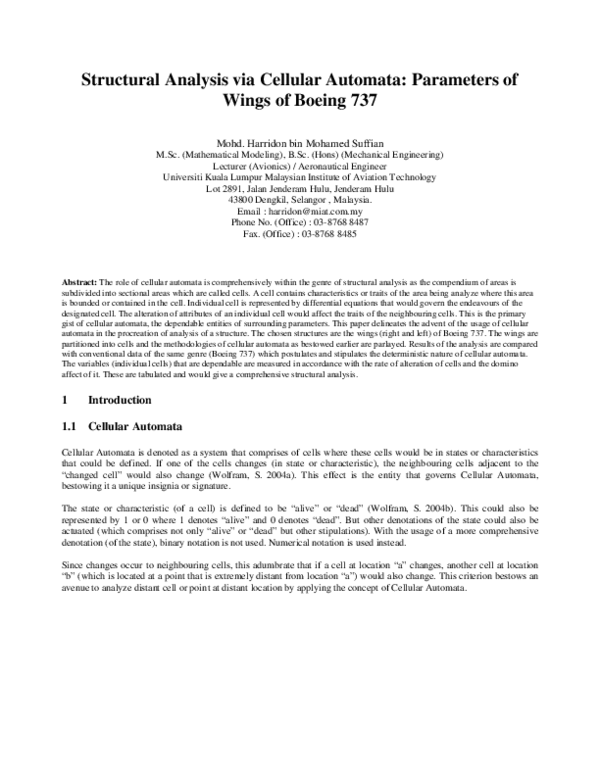 (PDF) Structural Analysis via Cellular Automata: Parameters of Wings of ...