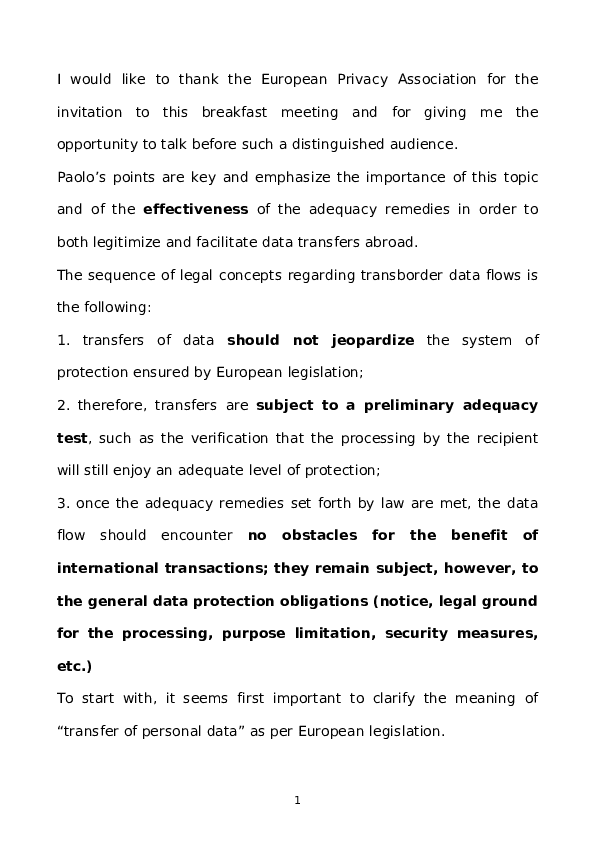 Doc Transborder Data Flows According To Eu Proposed Data Protection