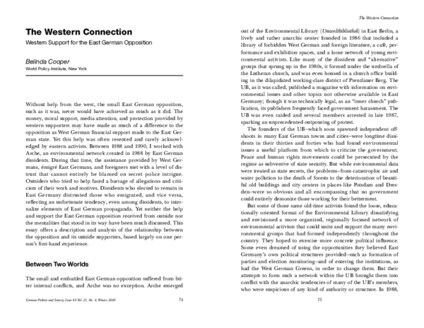 (PDF) The Western Connection: Western Support for the East German ...