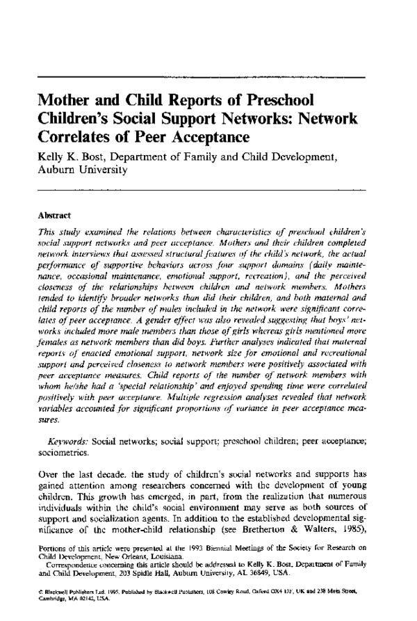 (PDF) Mother and Child Reports of Preschool Children's Social Support ...