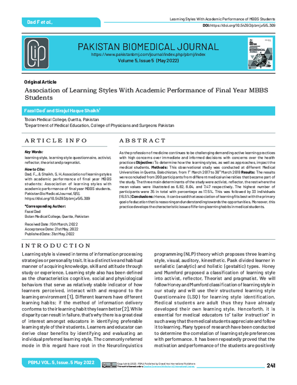 (PDF) Association of learning styles with academic performance of final ...