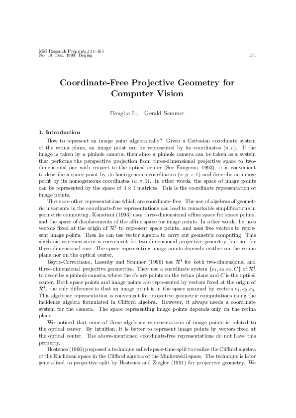 (PDF) Coordinate-Free Projective Geometry for Computer Vision