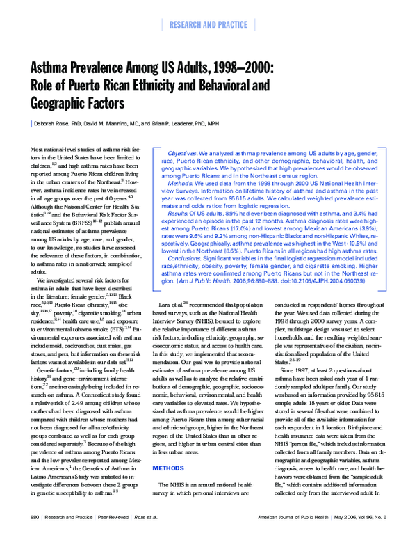 (PDF) Asthma Prevalence Among US Adults, 1998–2000: Role of Puerto ...