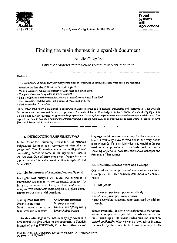(PDF) Finding the main themes in a spanish document