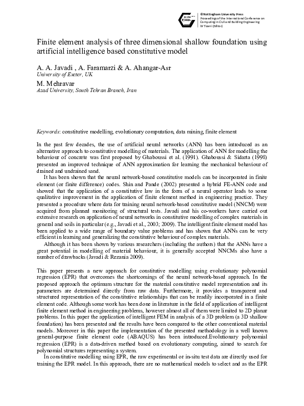 (PDF) Finite element analysis of three dimensional shallow foundation ...