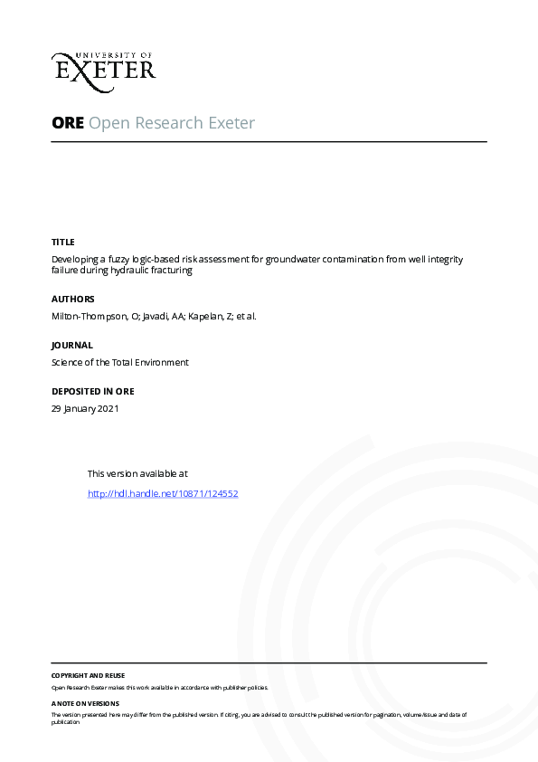 (PDF) Developing a fuzzy logic-based risk assessment for groundwater ...