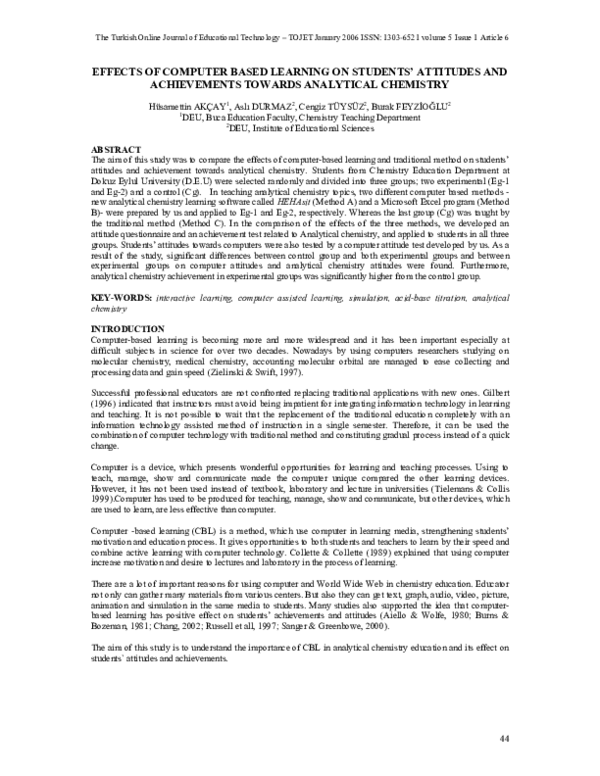 (PDF) Effects of Computer Based Learning on Students'Attitudes and ...
