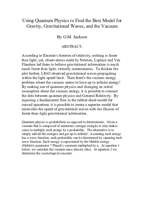 (PDF) Using Quantum Physics to Find the Best Model for Gravity ...