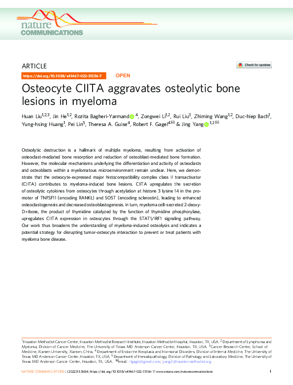 (PDF) Osteocyte CIITA aggravates osteolytic bone lesions in myeloma