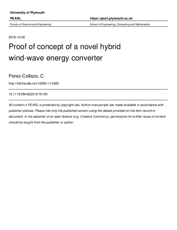 (PDF) Proof of Concept of a Novel Hybrid Wind-Wave Energy Converter