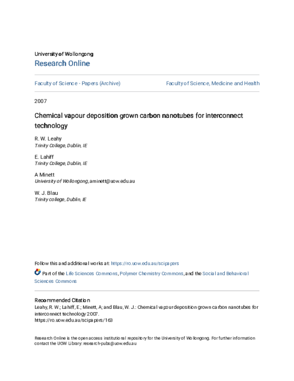 (PDF) Chemical vapour deposition grown carbon nanotubes for ...