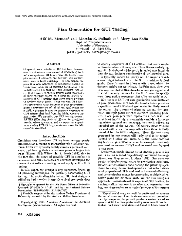 (PDF) Plan generation for GUI testing