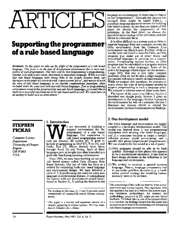 (PDF) Supporting the programmer of a rule based language