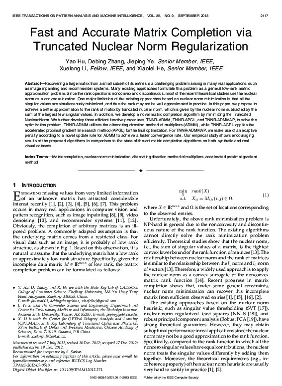 (PDF) Fast and Accurate Matrix Completion via Truncated Nuclear Norm ...