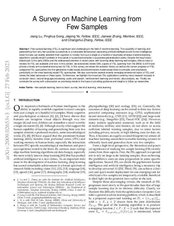 (PDF) A Survey on Machine Learning from Few Samples