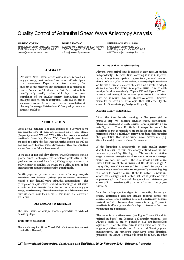 (PDF) Quality Control of Azimuthal Shear Wave Anisotropy Analysis