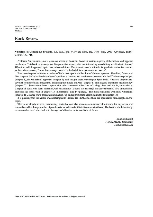(PDF) Vibration of Continuous Systems