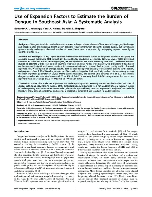 (PDF) Use of Expansion Factors to Estimate the Burden of Dengue in ...