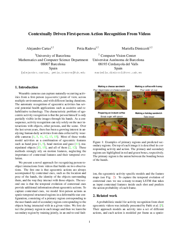 (PDF) Contextually Driven First-person Action Recognition From Videos