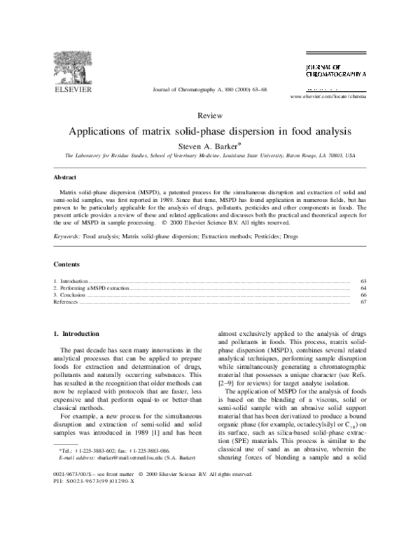 (PDF) Applications of matrix solid-phase dispersion in food analysis