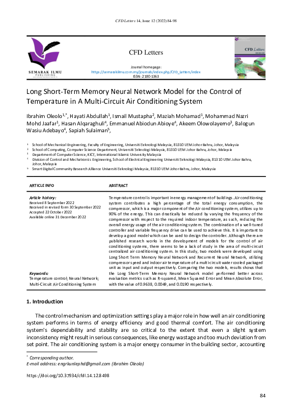 (PDF) Long Short-Term Memory Neural Network Model for the Control of ...